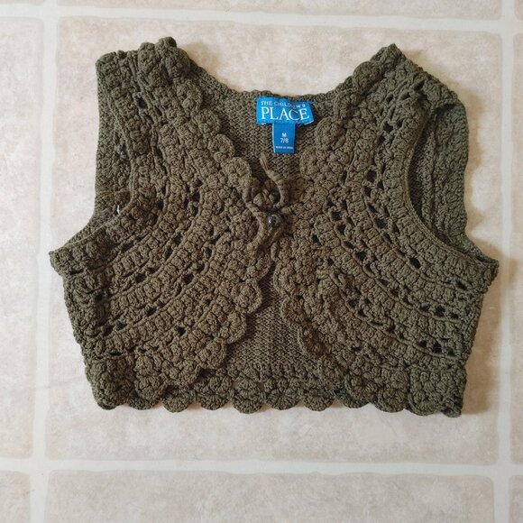The Children's Place Crochet Girl's Green Vest Size M 7 / 8 - Picture 1 of 2